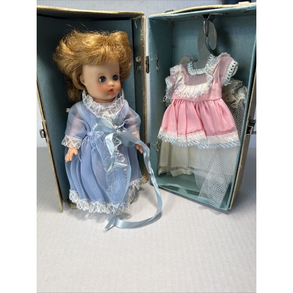 1950s Horsman Doll Travel Trunk Set All-Original Wardrobe Wedding Dress Pink Dre